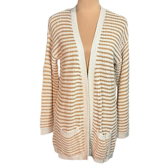 NWT Romeo & Juliet Open Front Striped Cardigan Sz.L Cream Longline Coastal Boho - Picture 1 of 11